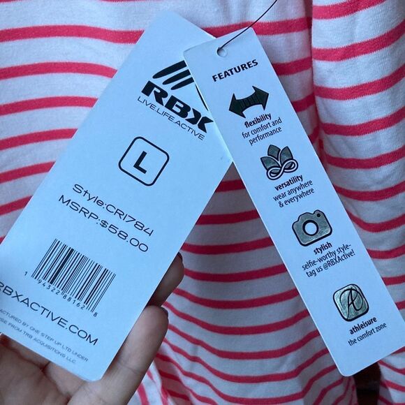 RBX Active Pink and White Striped Long Sleeve Pullover Hoodie - Picture 6 of 8